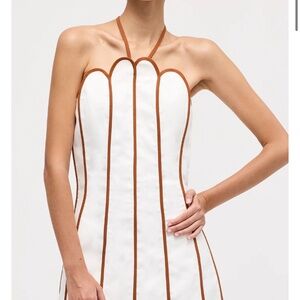 Scalloped Panelled Linen Halter Mini Dress